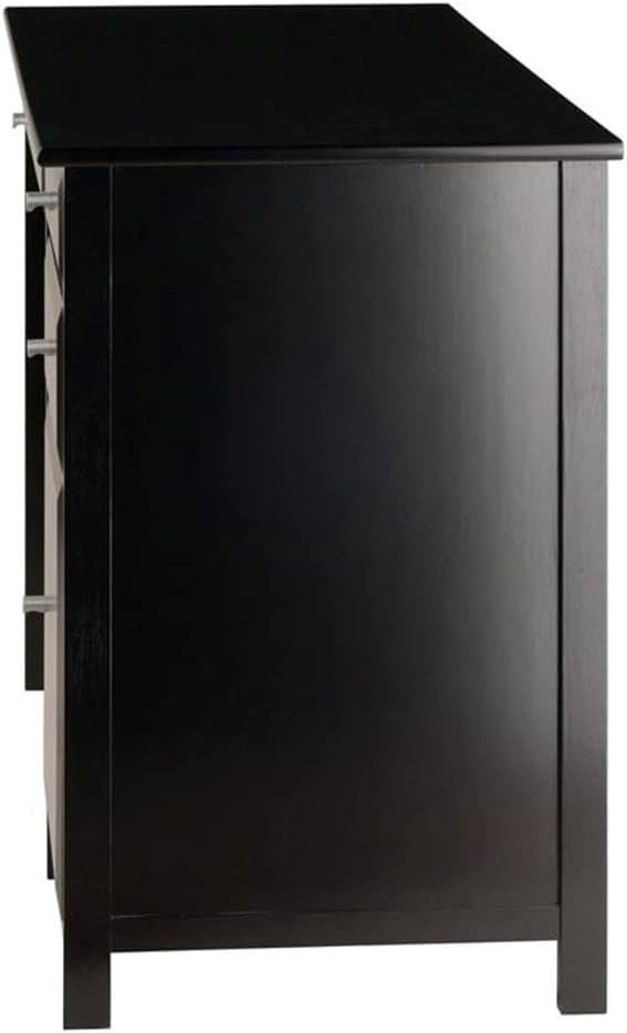 Pemberly Row Transitional Composite Wood Office Writing Desk, Black Finish, 47.24" W x 20.24" D x 30.71" H, Silver Metal Drawer Knobs, Storage Cabinet and Drawers, Home Office or Den Workstation