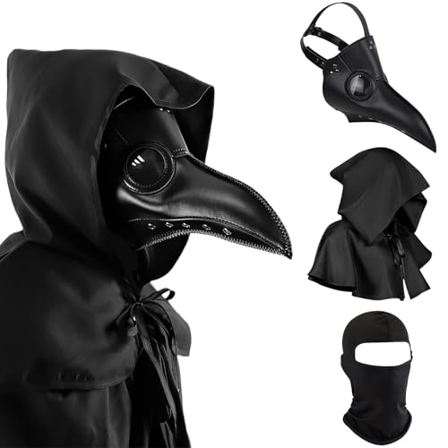 Raxwalker Plague Doctor Mask Costume Set Steampunk Leather Masks With Cloak for Adult Halloween Cosplay Props