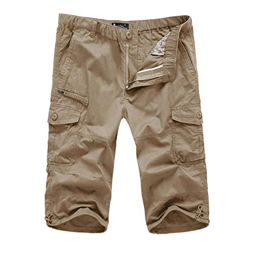 KEFITEVD 3/4 Décontracté Shorts pour Homme Taille Élastique Coton Pantalon de Travail D'extérieur Eté Cargo Shorts avec Poches - Image 3