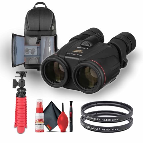 Canon 10x42 L is WP Image Stabilized Binoculars 6.5 Degree Angle of View (0155B002) + 2 x UV Filter + Backpack + Flexible Tripod + Cleaning Kit