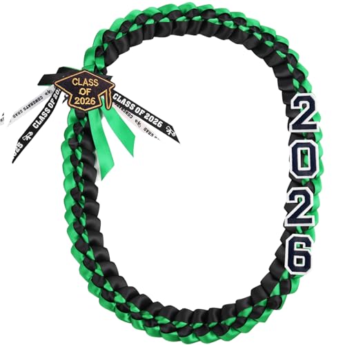 FOMOMDI 2026 Graduation Honor Ribbon Leis Graduation Braided Necklace for College Student School Grad Party Supplies (BlackGreen 2026)