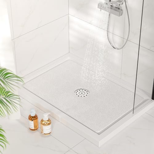 HITSLAM Shower Mat with Center Drain Hole, 24 x 16 Inch Non Slip Bath Mat for Textured Tub, Soft Loofah-Style Bathtub Mat Without Suction Cup, Quick Drying Stall Floor Mat, Bathroom Accessories, White by HITSLAM - Used condition - Image 6