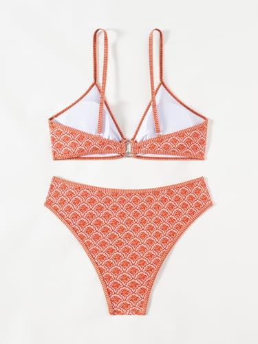 Image of Fanuerg Women's Triangle Bikini Sets O Ring Linked Two Piece Swimsuits Floral Printed Cheeky Bathing Suit