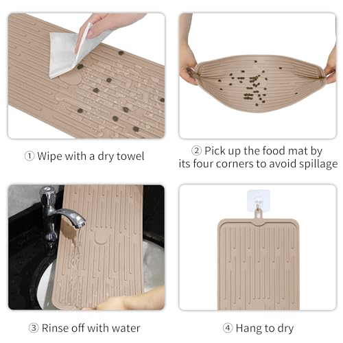 Ptlom Pet Placemat for Dog and Cat, Anti-Slip Waterproof Dogs Feeding Mat Prevent Food and Water Overflow, Bowl Mats Suitable for Medium and Small Pets, Taupe, Silicone by Ptlom - Image 6
