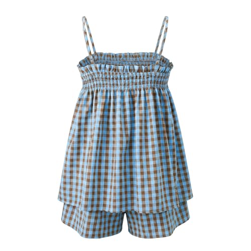 Image of Yuemengxuan Women 2 Piece Casual Lounge Set Sleeveless Strappy Tie Back Cami Top Wide Leg Shorts 2Pcs Summer Pj Set Beachwear