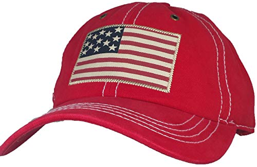 U.S. Polo Assn. Men's Denim Co. USA Flag Baseball Cap, Heavy Washed Canvas, red, One Size