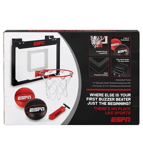 ESPN Mini Basketball Hoop, Over The Door Basketball Hoop with Foldable Breakaway Rim, Includes 2 Mini Basketballs and Pump by ESPN - Image 9