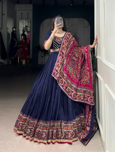 Navy Blue Lehenga Choli for Women, Chaniya Choli Set, Dolla Tussar Silk