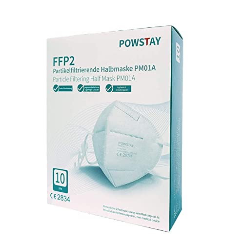 EasyCHEE Powstay PM01A Maschera di protezione antiparticolato FFP2 NR, CE 2834, filtrazione a 5 strati, con l'imbottitura del naso, 10 pezzi