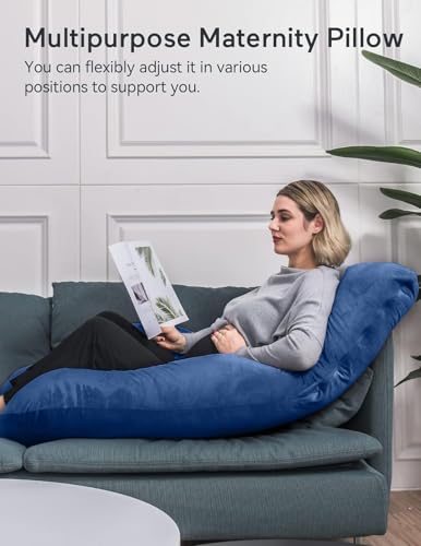 Image of G-Shaped Sleeping Pregnancy Pillow| Removable Velvet Covers| PregnoCare Fibres| Maternity, Nursing| Full Body Soft-Support Bump, Head, Back, Shoulder, Hips, Legs and Belly (Blue)