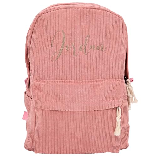 BUGMKCS Mochila grande personalizada bordada com nome, mochilas personalizadas para meninas/meninos, bolsas de veludo cotelê duráveis para presentes, adequadas para trabalho, faculdade, viagem, bolsa