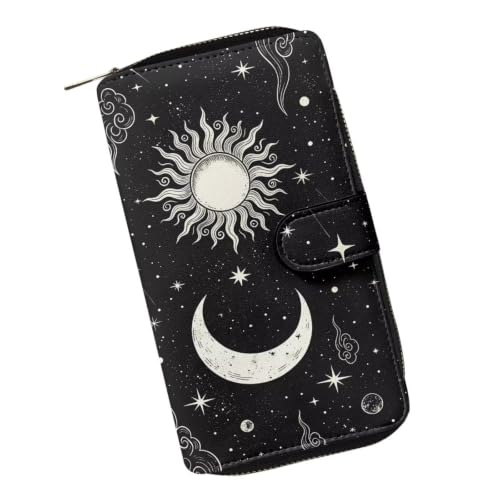 Image of COEQINE Ladies Wallets Pink Leopard Heart Black Printed Leather Phone Long Clutch Purses Check Coin Change Holder