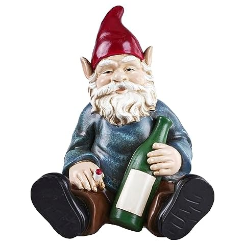 FICITI Drunk Gnome Garden Statue, Adorable Naughty Drunken Gnome Indoor & Outdoor Decor - Patio, Porch, Yard Lawn Art Cover