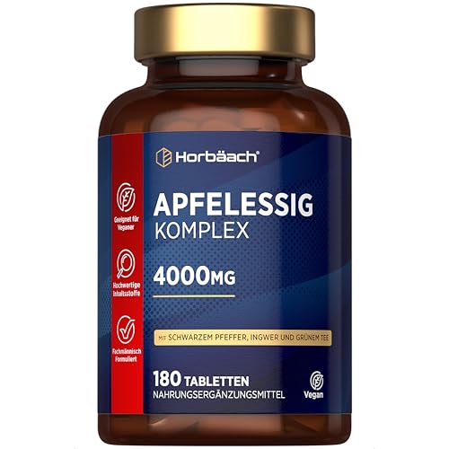 Apfelessig Tabletten Komplex Hochdosiert 4000mg | 180 Kapseln | Apple Cider Vinegar Tablets | Horbaach