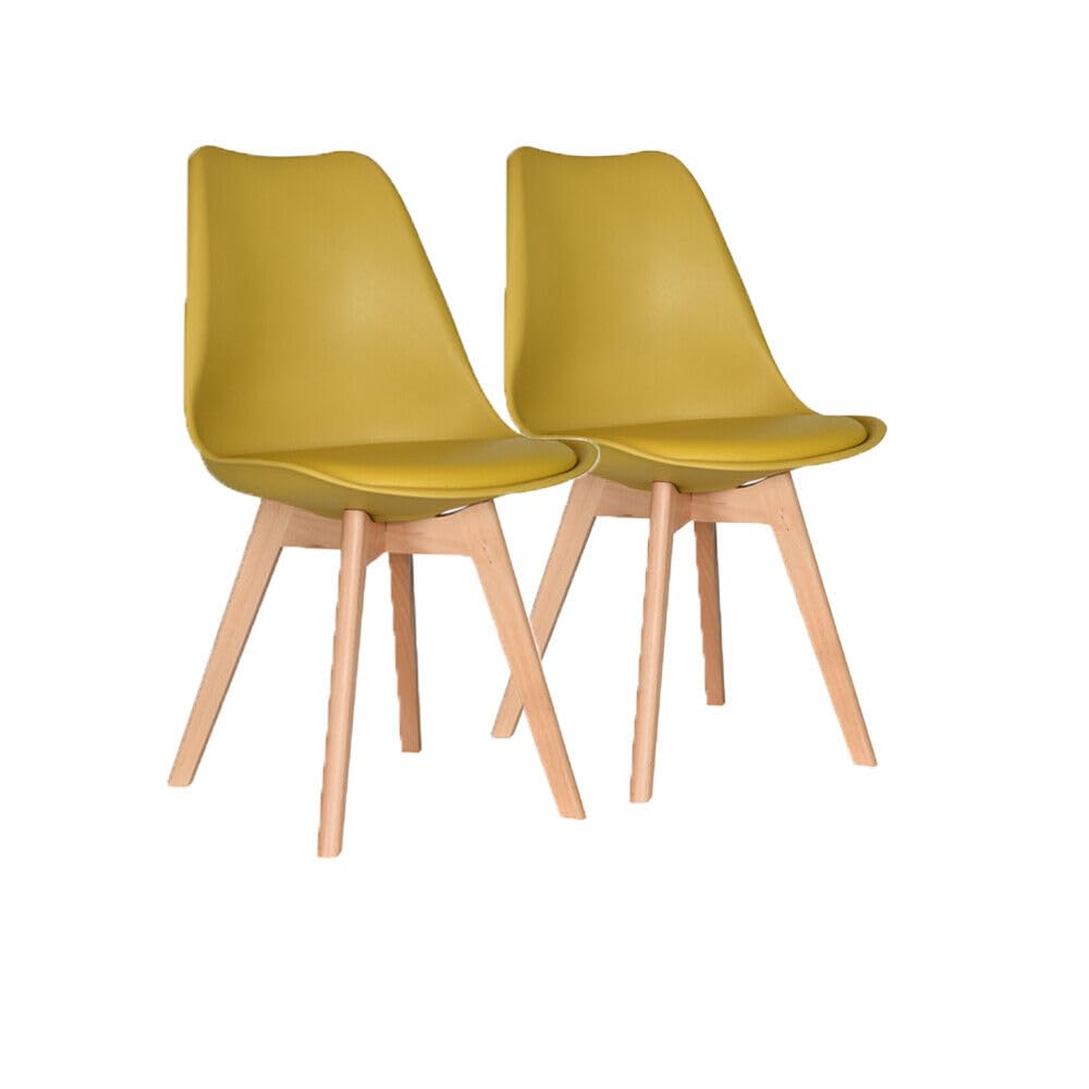 AVC Designs Set of 2 Dining Chairs Designer Wooden Home Office Commercial (Mustard)