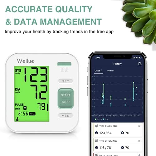 Blood Pressure Monitor, APP with Data Management and Unlimited Storage for iOS & Android, Digital Automatic Upper Arm Blood Pressure Monitor Home Use with Large Cuff 22-40cm, 3-Color HD Screen