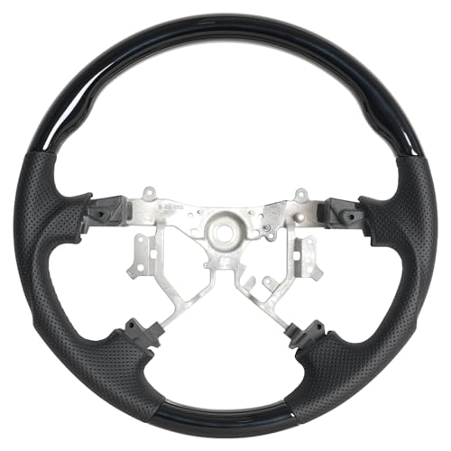 JIANGGAI Steering Wheel with Non-Slip Grooves, Piano Black Perforated Leather Grip Steering Wheel Fit For Tundra 2003-2006/Tacoma 2005-2011/4Runner 2003-2009