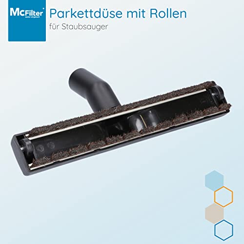 McFilter I Universal 32/35mm Hartbodendüse Staubsaugerdüse 360 mm extra breit kompatibel mit Siemens, Bosch, AEG, Miele, Philips, Samsung, Dirt Devil, Panasonic, 2 Laufräder, weiches Rosshaar