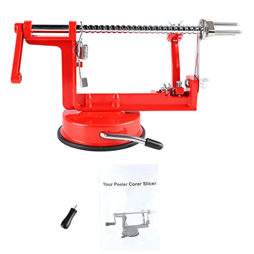 Wisecoco Apple Peele, Slicer Corer Vegetable Peelers for Kitchen, Fruit Peeling Machine, Stainless Steel Corer Cutter Spiral Peel Tool for Easy Kitchen Use with Anti Slip Powerful Suction Base(Red)