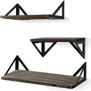 BAYKA Floating Shelves Wall Mounted, Rustic Wood Wall Shelves Set of 3