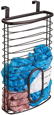 mDesign Steel Hanging Cabinet Storage Organizer Holder for Kitchen, Pantry - Holds Plastic, Sandwich, Garbage, Grocery and Trash Bags; Wrap, Foil, Pack - Spira Collection - Bronze