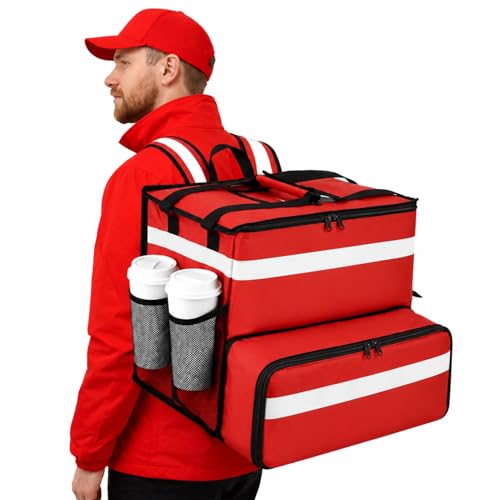 Bodaon Food Delivery Backpack, Large Insulated Pizza Delivery Bag, Red