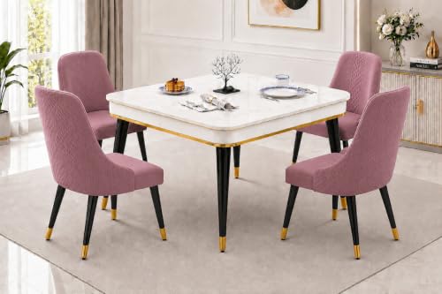 Image of WOODEN SPACE 4 Seater Wooden Dining Table Set | Urban Marble Top Dining Table with Chairs for Dining Room & Kitchen (Modern Vento Pink) (42 x 42 x 30 inch)