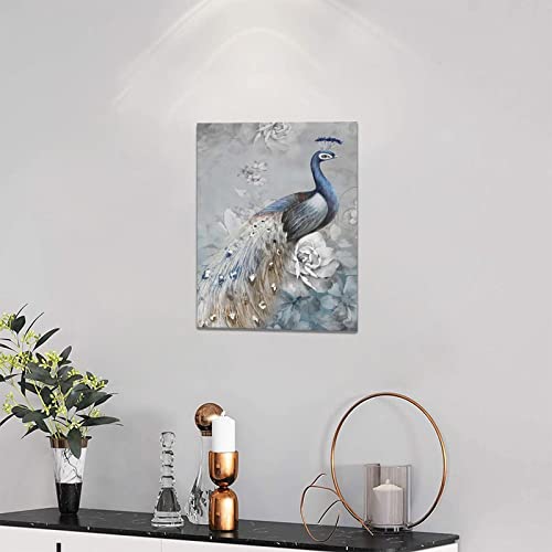 Peacock Wall Art Blue Peacock Pictures Wall Decor Elegant Peacock Canvas Print Framed Modern Painting Artwork For Kitchen Bedroom Bathroom Living Room Framed 12"X16" #TOP1