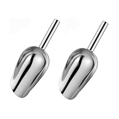 LARATH 2 Pieces Stainless Steel Ice Scoops Flour Sugar Coffee Bean Candy Metal Utility Scoops for Kitchen Party Bar Wedding, Dishwasher Safe, Silver Cover