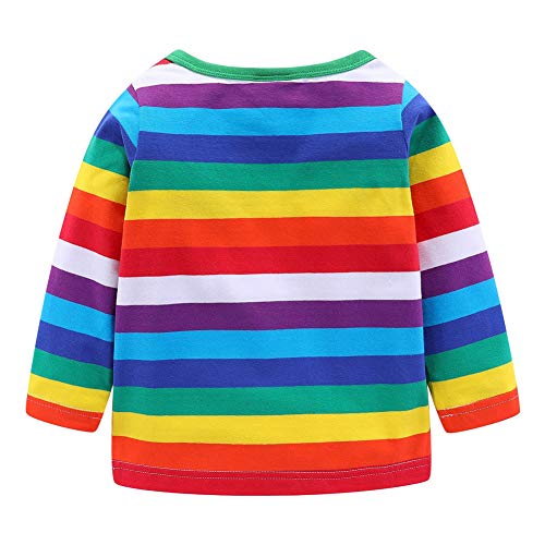 Image of LittleSpring Boys Girls T Shirt Rainbow Striped Cotton Crewneck Tees for Kids Fashion