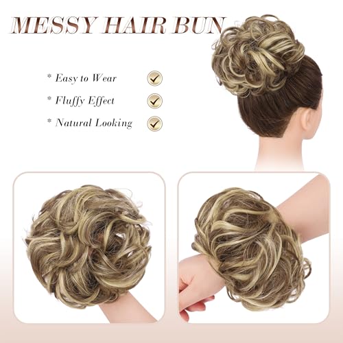 image for FESHFEN Messy Bun Hair Piece - Elastic Wavy Curly Hair Bun Scrunchies 