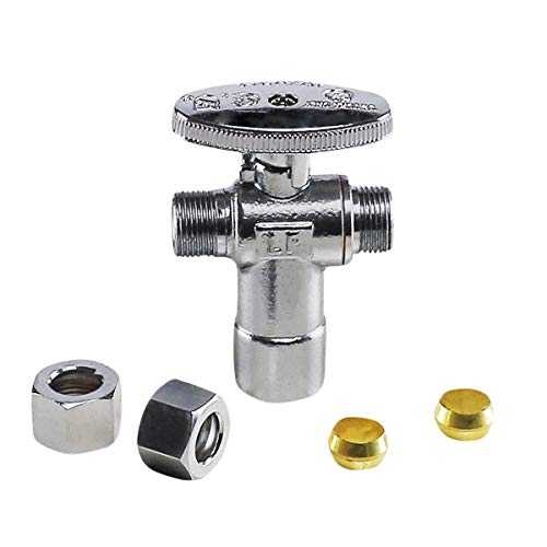 Image of Midline Valve 86324QS-OM-5 Water Supply Angle Stop Valve; Dual Outlet; Quarter Turn Wheel; for Toilet, Sink, Dishwasher; 1 /2'' SWT x 3 /8'' x 3 /8'' Compression; Chrome Plated Brass (5 PK)