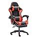 FGAITH Krzesło dla graczy, krzesło komputerowe, ergonomiczne krzesło PU, lateksowa poduszka pod plecy, z zagłówkiem, poduszką lędźwiową, podnóżkiem, odchylaną regulacją wysokości, do gier biurowych, czarno-czerwone, stalowe nóżki