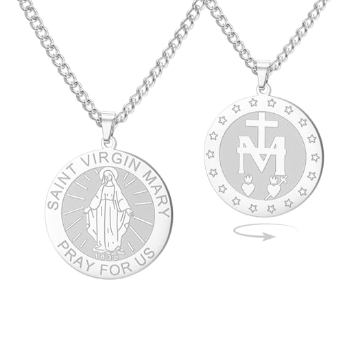 Collar con cruz de la Virgen María Virgen de Guadalupe Nuestra Señora de Guadalupe Madre María Colgante de doble cara Medalla milagrosa Amuleto Joyería de fe católica Regalo de bautismo (plata 2)