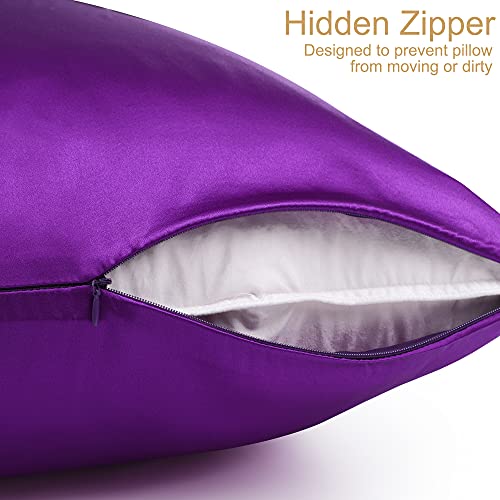 uxcell 350TC 19 Momme Pure Silk Pillowcase, Zipper Purple Standard 20x26 - image 4