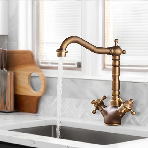 360 ° Rotating Antique Copper Faucet,Delicato Rubinetto Vintage Per Acqua Calda E Fredda,Rubinetto per lavabo in ottone Antico,Double Brass,miscelatore retrò per bagno,Bagno Lavabo Alto O In Cucina