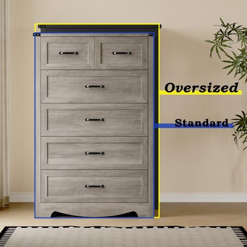 Image of BORNOON Tall 6-Drawer Dresser for Bedroom, Modern Wooden Chest of Drawers with Metal Handles, Anti-Tipping Design, Sturdy and Stable Storage Organizer for Living Room, Entryway, Home Office, Standard
