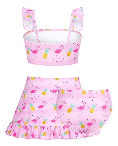 ALISISTER Girls Swimsuit 3 Piece Bathing Suits for 5-12 Years Hawaiian Bikini Set with Cover Ups Skirt3