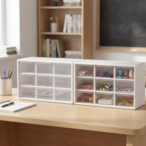 SiliFine 2 Pcs Small Teacher Toolbox Organizer for Classroom Organization for Teachers Desk Organizer with Drawers Clear Teacher Storage Box for Back to School Classroom Teachers Supplies Storage
