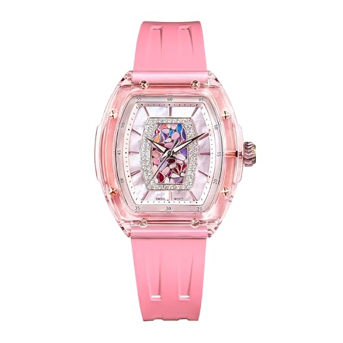 TSAR BOMBA Watches for Women Ladies Sapphire Glass Swiss Quartz Movement Wrist Watches with Fluorine Rubber Classic Tonneau Design Luminous 30M Waterproof Beautiful Gifts for Women