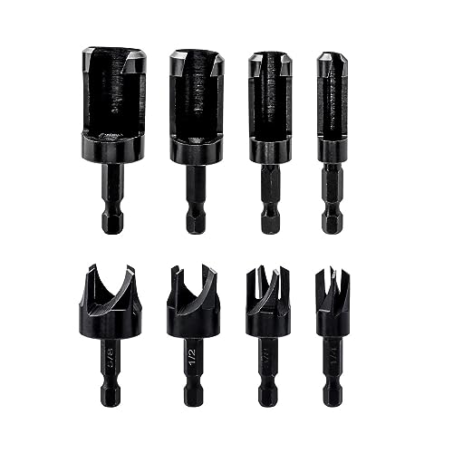 Bestgle 8 Pcs Cortadores de Madera de Vástago Hexagonal, Broca para Taladro de Madera 5/8' 1/2' 3/8' 1/4' con Revestimiento de Titanio de Carpintería Biselado Brocas
