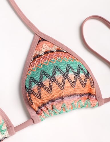 Image of seamoly Women's Bikini Sets Halter Neck Crochet Colorblock Two Piece Swimsuits Open Back Sexy High Cut Thong Bathing Suit