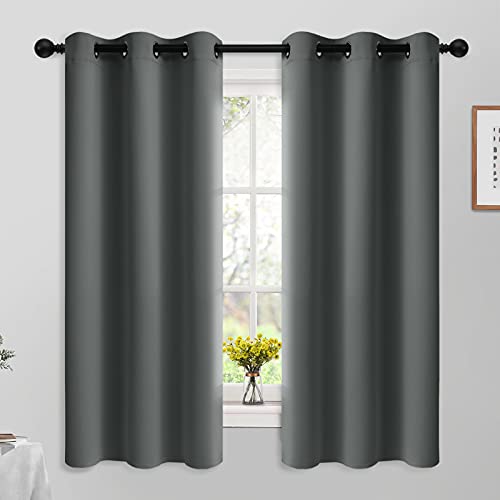 Yakamok 63 Inch Length Blackout Curtains for Bedroom, Thermal Insulated Room Darkening Grommet Top Window Drapes for Living Room,Dark Grey,42W x 63L,2 Panels