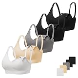 Angelhood リブ編み授乳ブラ ワイヤレス Vネック マタニティ 授乳ブラ ローカット ブラレット 睡眠 授乳 エクステンダー付き, ブラック/ブラック/グレー/ヌード/ホワイト, Large