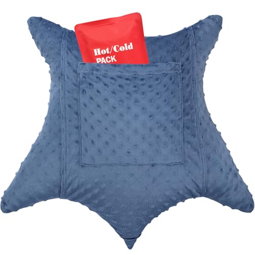 Heal n Hope Heart Surgery Pillow Shock Absorbing for Open Heart Surgery After Bypass Coughing with 2 Pockets - Recovery Gifts with Hands Placement Pouch Minky Dot Denim Blue