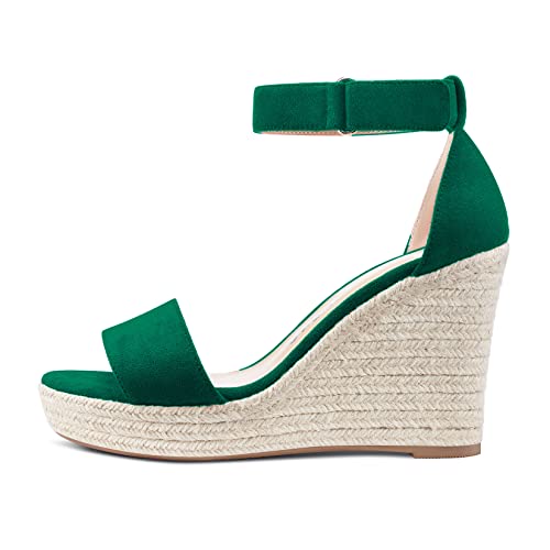 Castamere Women High Heel Wedge Platform Peep Open Toe Ankle Strap Sandals Wedding Party Dress 3.9 Inches Heels2