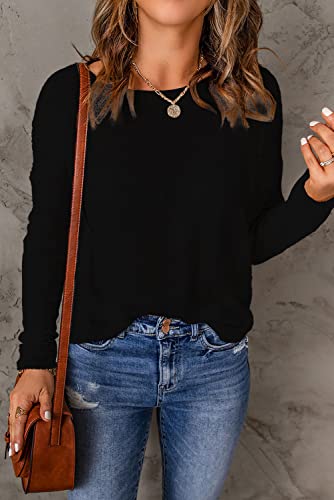 Image of Womens's Drop Shoulder Casual Loose Crewneck Lightweight Long Sleeve Pullover Sweaters
