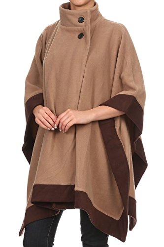LL Womens Poncho Outer Coat Fall Winter Soft Fleece Open Front Button2
