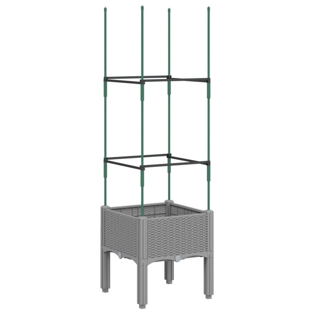 Macetero con enrejado, gris claro, 40 x 40 x 142,5 cm, plástico PP, maceta elevada para plantas trepadoras, jardín y terraza, aspecto de ratán, resistente y resistente a los golpes