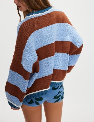 Wanzetaly Women's Oversized Striped Sweaters Knit Pullover Tops Fall Crewneck Sweater 2025 Trendy4